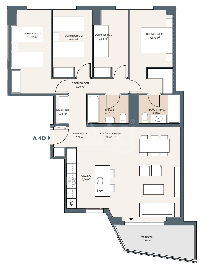 Apartamento de 4 habitaciones en Alicante - AEH25891 - 1