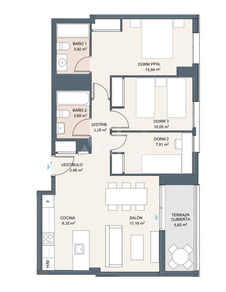 3 bedroom Apartment in Alicante - AEH25925 - 1