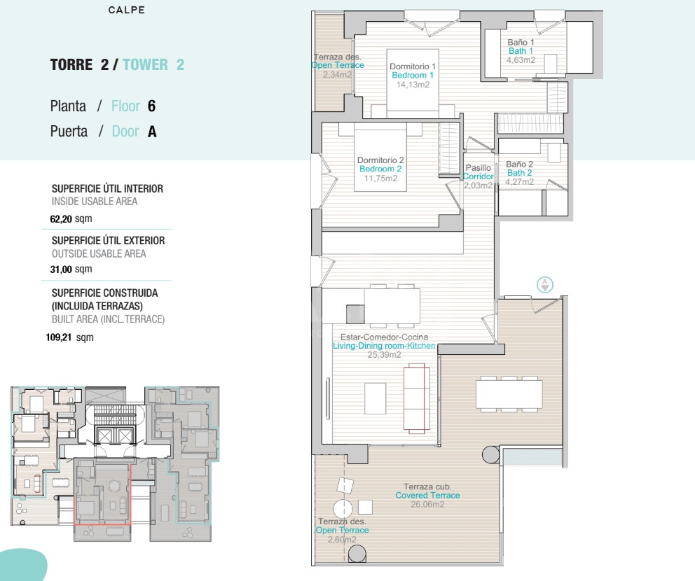 Apartamento de 2 habitaciones en Calpe - QUA26411 - 1
