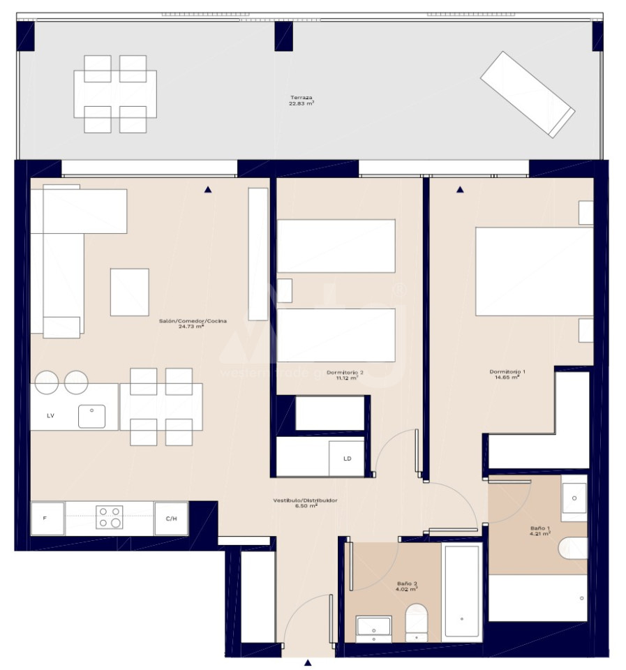 Apartamento de 2 habitaciones en Denia - AEH28358 - 1