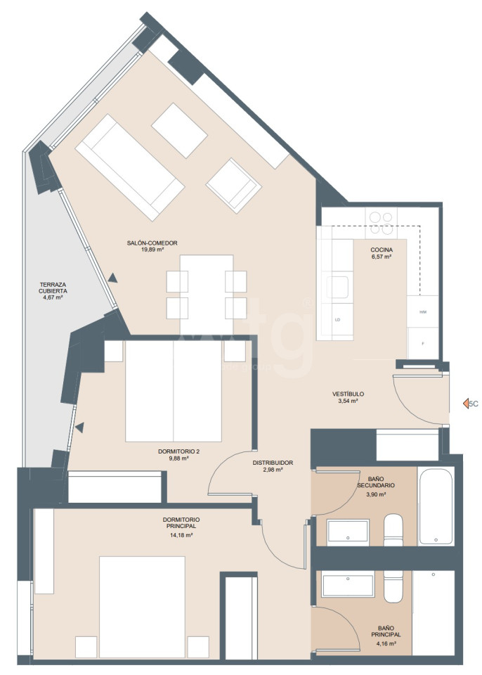 Apartamento de 2 habitaciones en Alicante - AEH34718 - 1