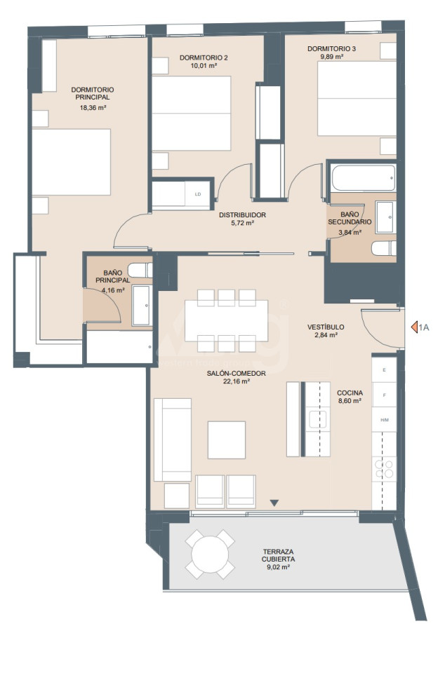3 bedroom Apartment in Alicante - AEH34722 - 1
