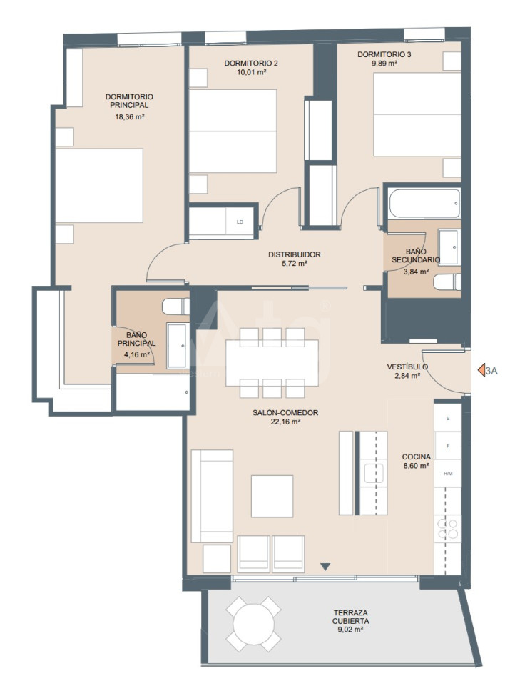 3 bedroom Apartment in Alicante - AEH34725 - 1