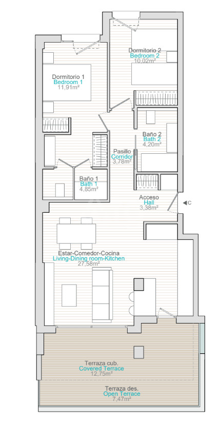 2 Schlafzimmer Appartement in Villajoyosa - QUA36271 - 1