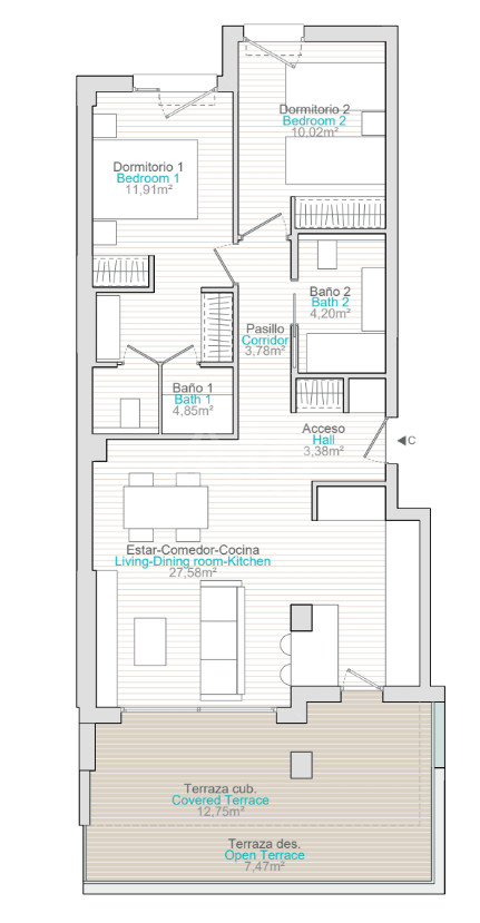 Apartament cu 2 dormitoare în Villajoyosa - QUA36271 - 1