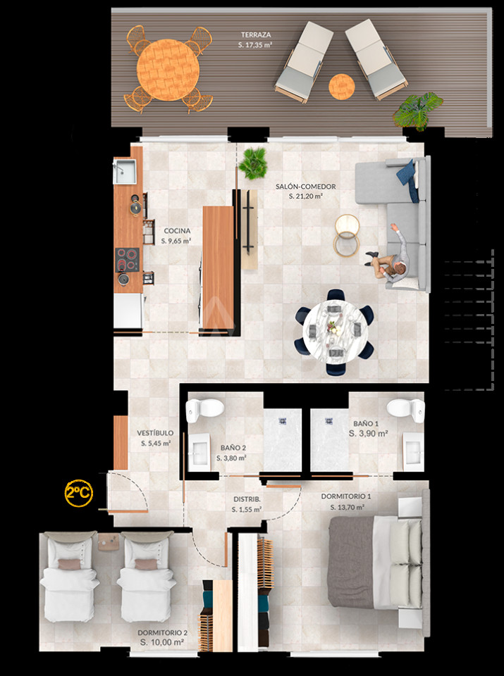 Penthouse de 2 chambres à Finestrat - PTA39562 - 1