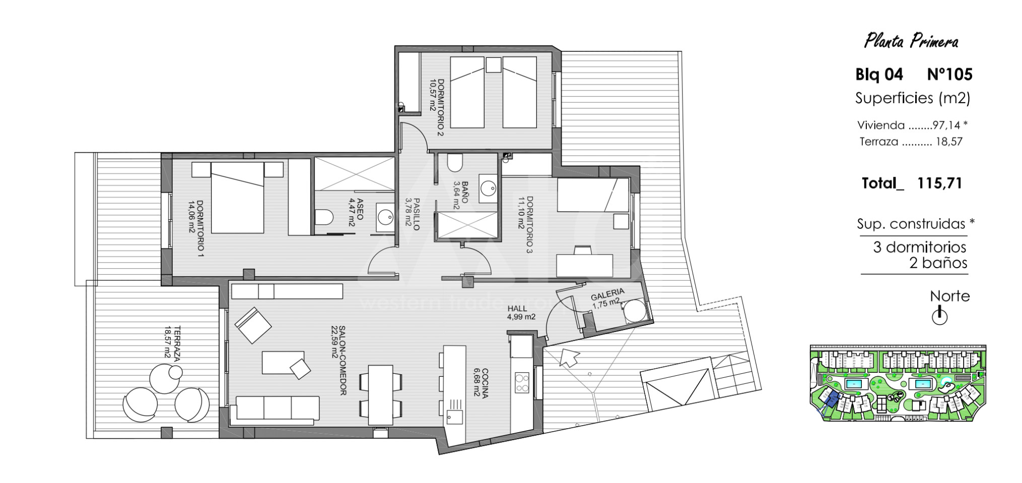 Апартаменты в Гуардамар дель Сегура, 3 спальни - ARA43154 - 1