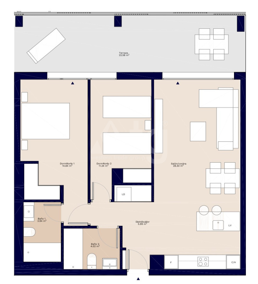 Апартаменты в Дениа, 2 спальни - AEH44094 - 1