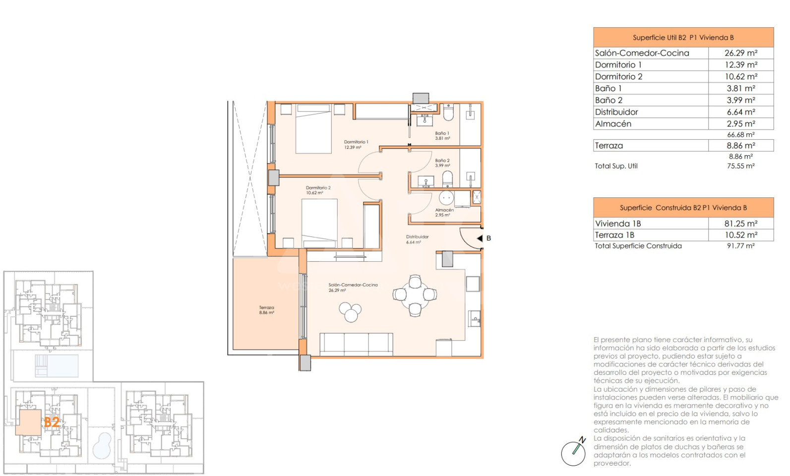 2 Schlafzimmer Appartement in Murcia - UPP44600 - 1