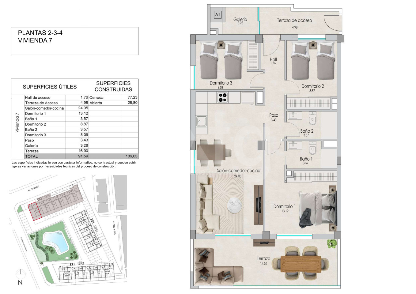 3 bedroom Apartment in Santa Pola - US45005 - 1