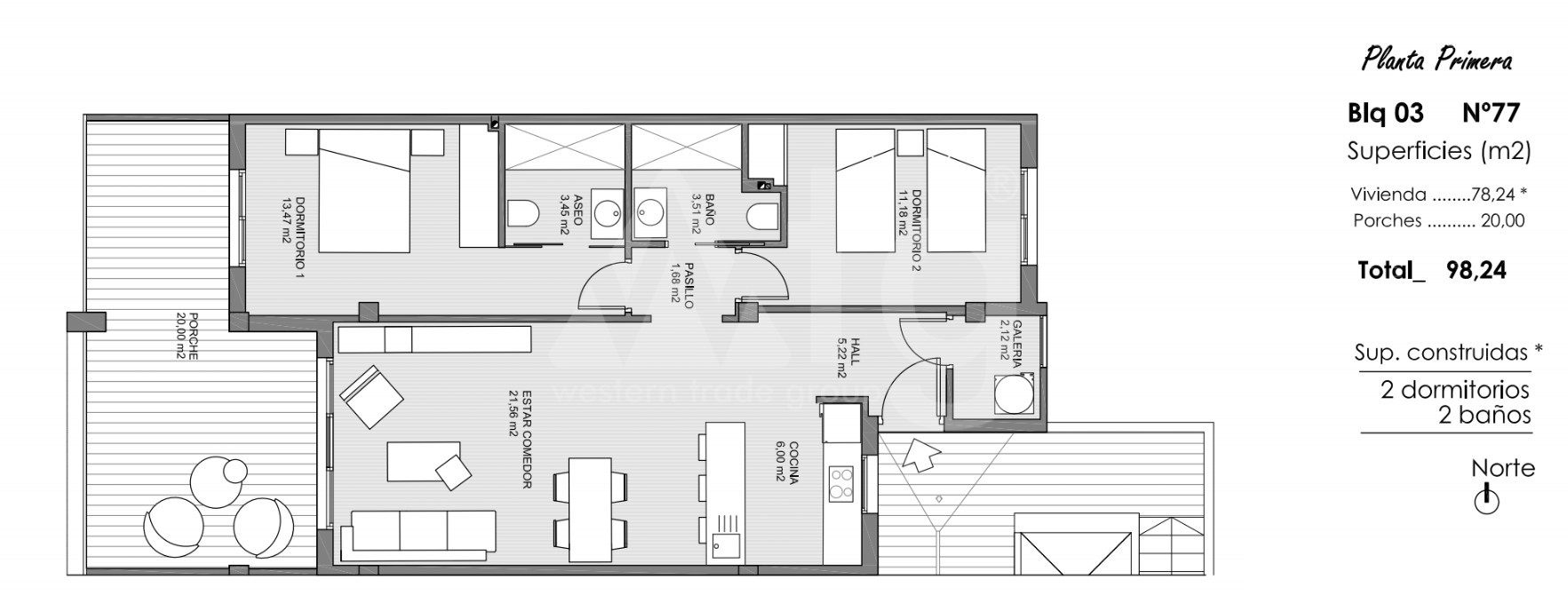 Appartement de 2 chambres à Guardamar del Segura - ARA47576 - 1