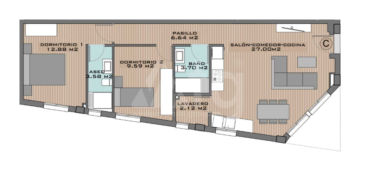 Apartament cu 2 dormitoare în Algorfa - DTS53362 - 1