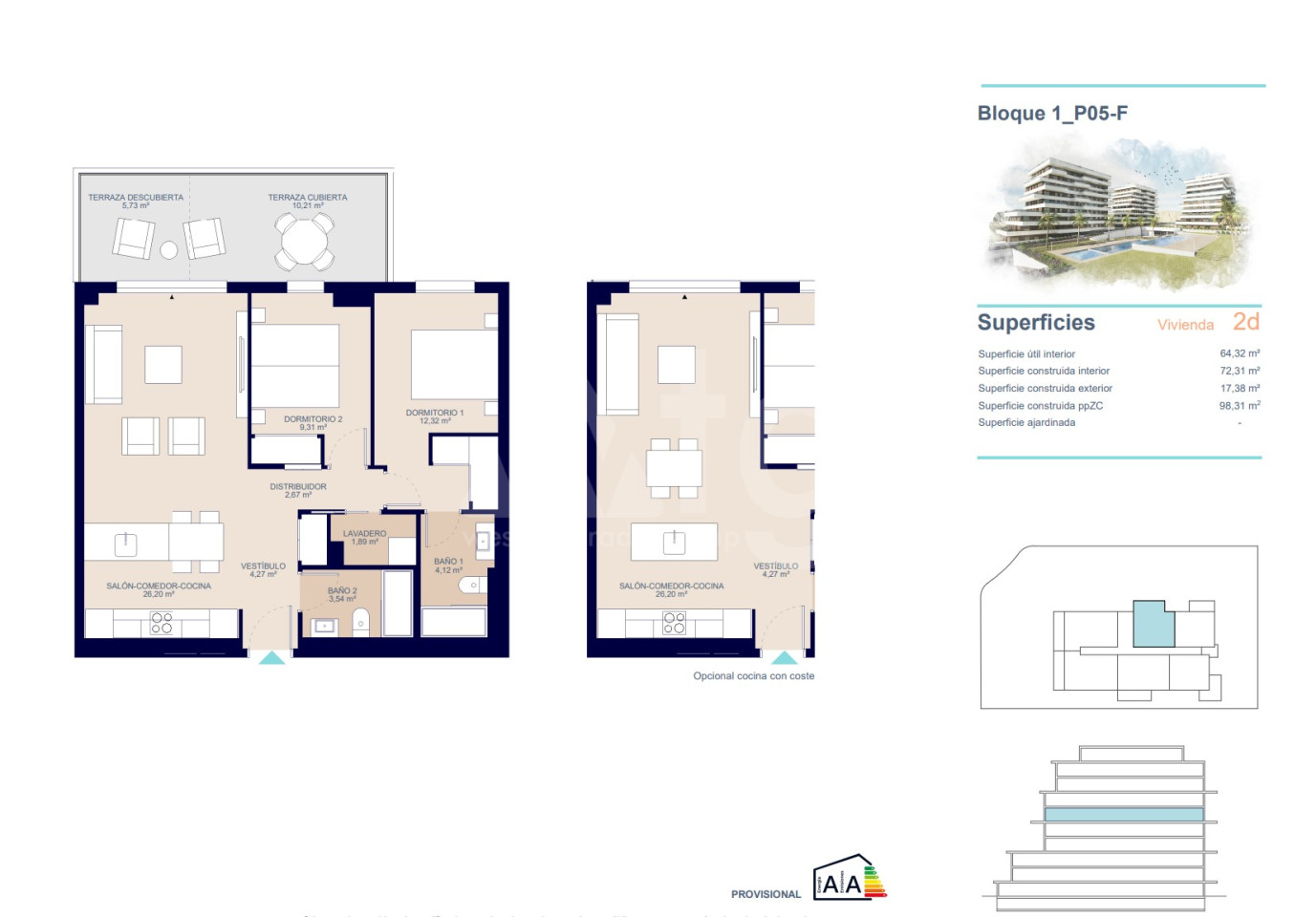 Apartamento de 2 habitaciones en Villajoyosa - AEH54799 - 1