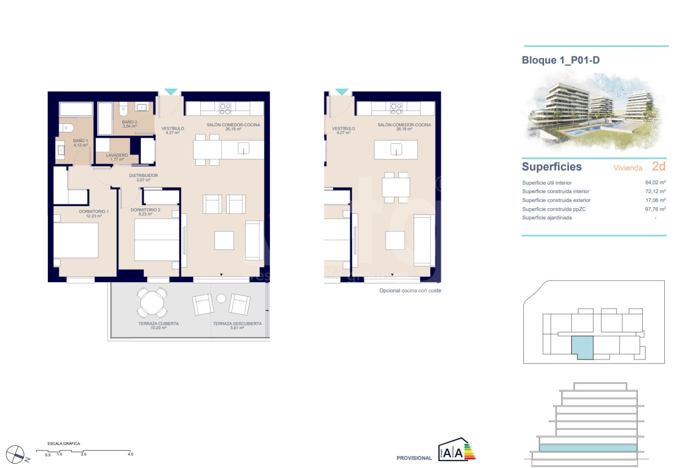 Apartament cu 2 dormitoare în Villajoyosa - AEH54801 - 1