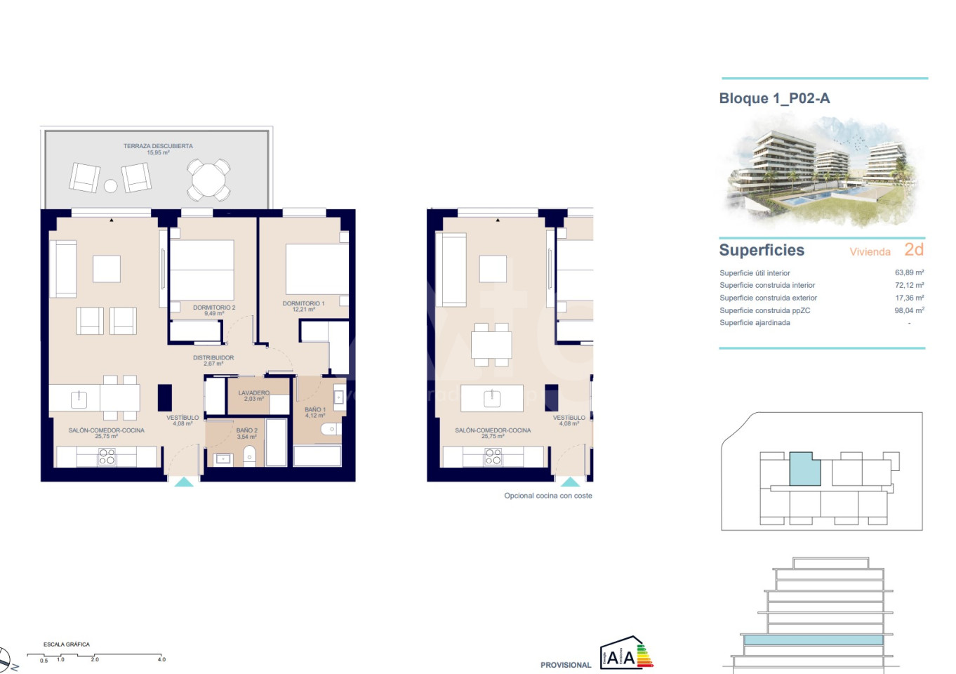 2 Schlafzimmer Appartement in Villajoyosa - AEH54831 - 1