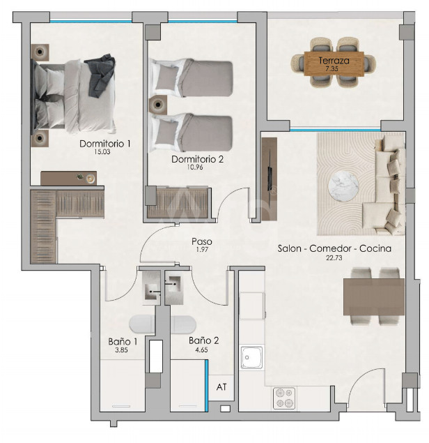 Apartament cu 2 dormitoare în Santa Pola - US55979 - 1
