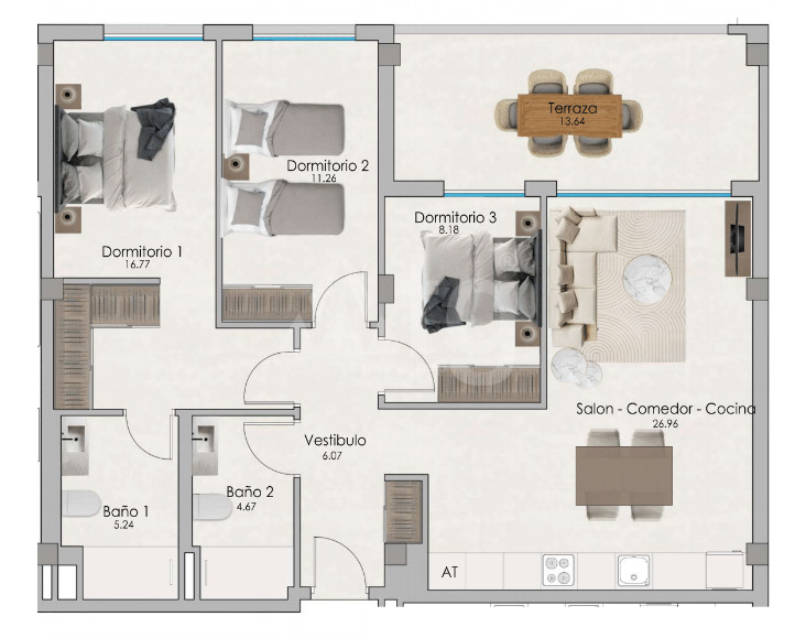 Apartament cu 3 dormitoare în Santa Pola - US55980 - 1