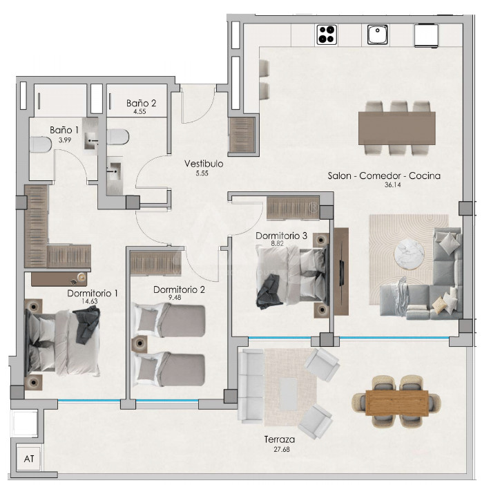 Apartament cu 3 dormitoare în Santa Pola - US55985 - 1