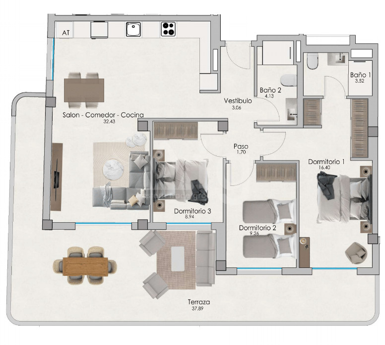 Apartament cu 3 dormitoare în Santa Pola - US55991 - 1