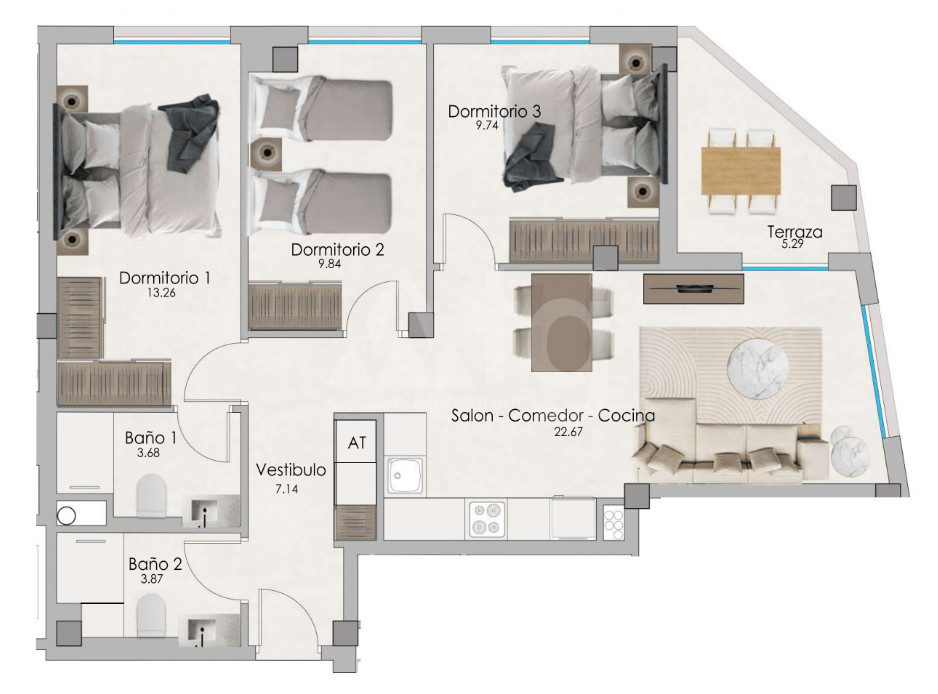 3 bedroom Apartment in Santa Pola - US56019 - 1