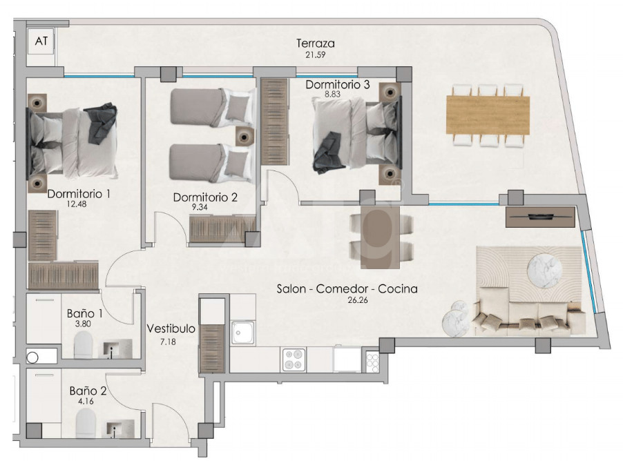 3 Schlafzimmer Appartement in Santa Pola - US56023 - 1