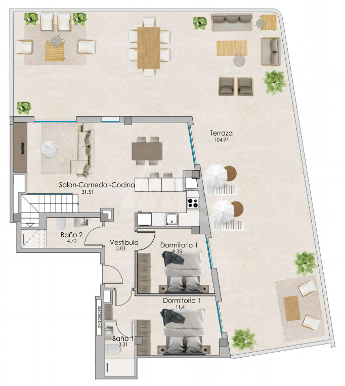 2 Schlafzimmer Penthouse-Wohnung in Santa Pola - US56031 - 1
