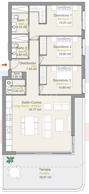 Apartamento de 3 habitaciones en Finestrat - CAM56868 - 1