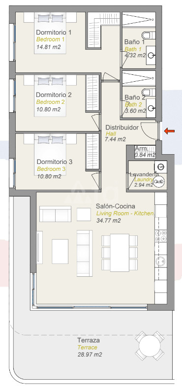 Apartament cu 3 dormitoare în Finestrat - CAM56871 - 1