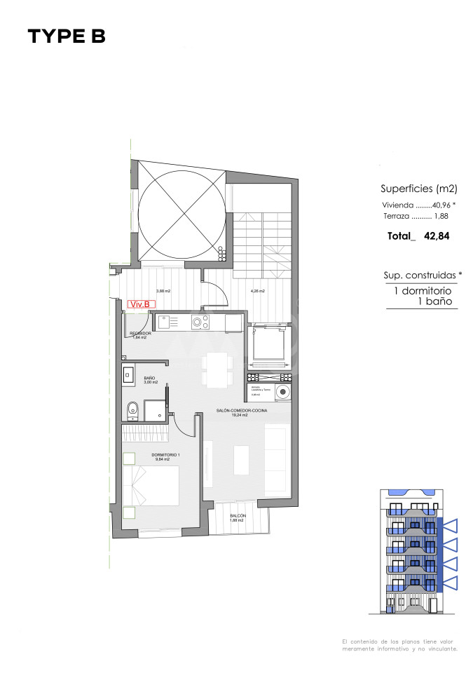 Apartamento de 1 habitación en Torrevieja - CBB59622 - 1