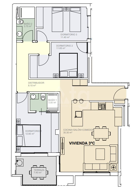 Appartement de 3 chambres à Guardamar del Segura - AGI118992 - 1