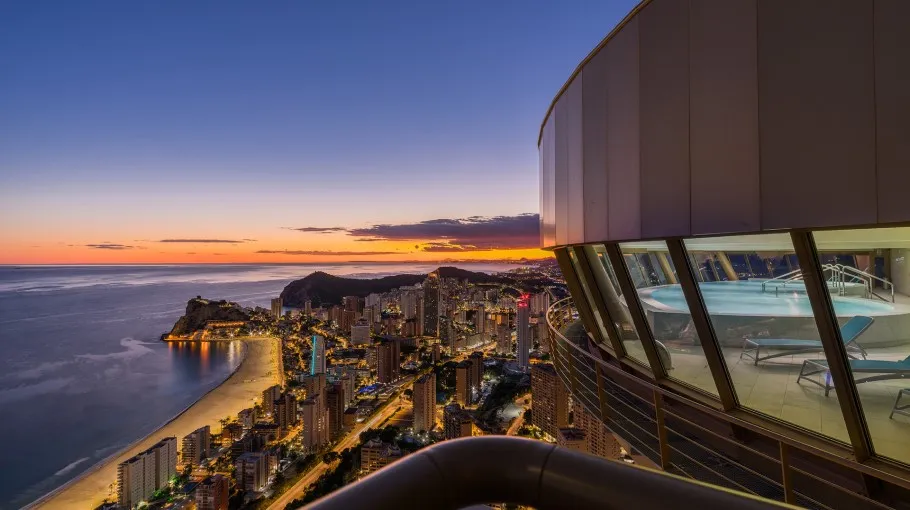 The view from the Intempo observation tower of nighttime Benidorm.